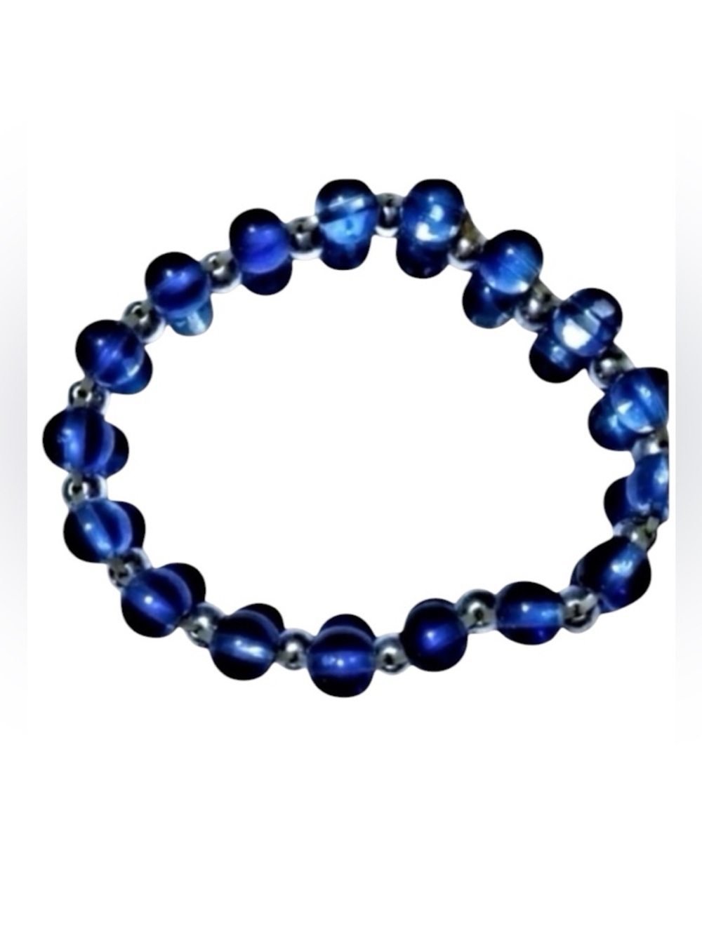 BRACELET Stretch Blue Bracelet with Two Rows of Beads in a Rich Deep Blue